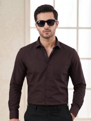 Dark Brown Plain, Cutaway Collar, Poplin Formal Shirt (FS-2899)