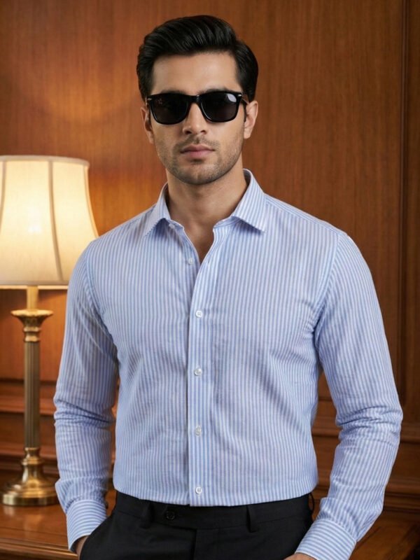 Blue & White Striped, Elite Edition, Cutaway Collar Men’s Formal Shirt (FS-2902)