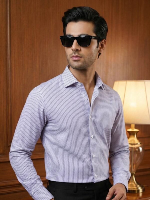 Black & White Striped, Elite Edition, Cutaway Collar Men’s Formal Shirt (FS-2904)