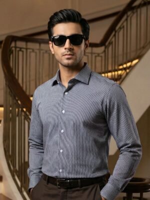 Black Striped, Elite Edition, Cutaway Collar Men’s Formal Shirt (FS-2905)