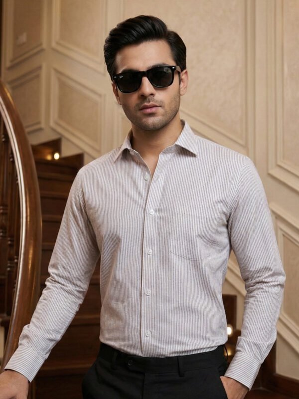 White & Fawn Striped, Elite Edition, Cutaway Collar Men’s Formal Shirt (FS-2907)