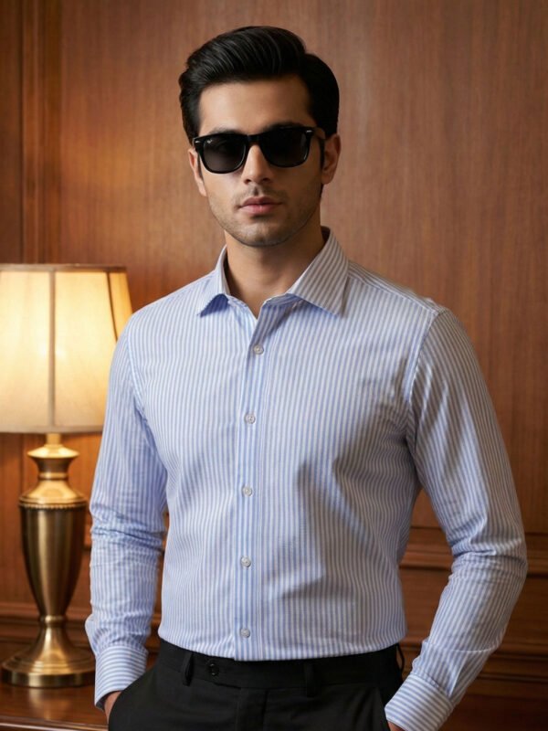White & Blue Striped, Elite Edition, Cutaway Collar Men’s Formal Shirt (FS-2910)