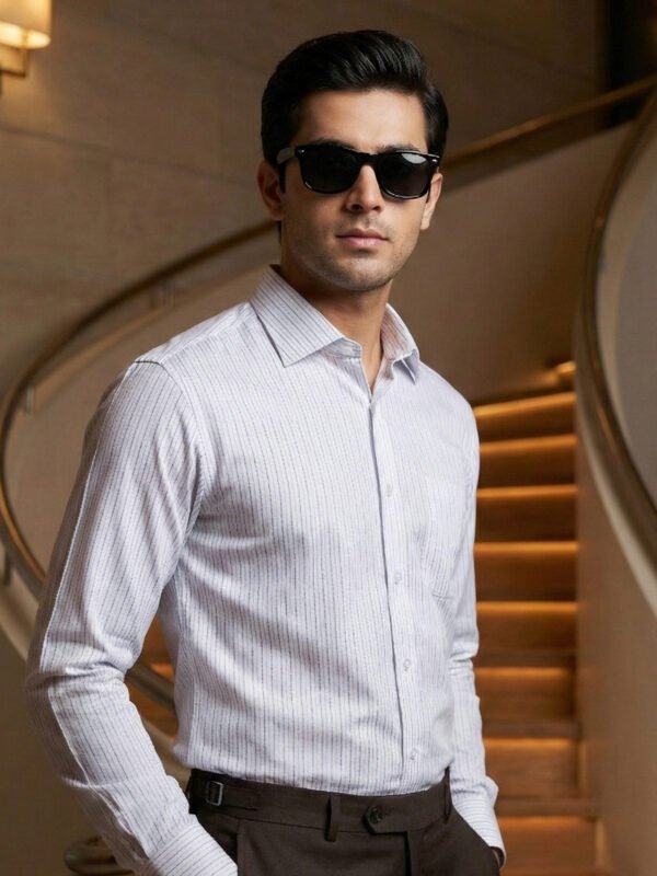 White & Blue Striped, Elite Edition, Cutaway Collar Men’s Formal Shirt (FS-2911)