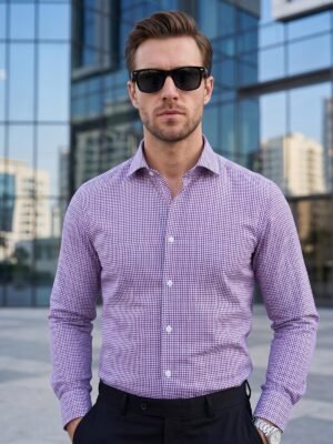 White & Blue Checkered, Elite Edition, Cutaway Collar Men’s Formal Shirt (FS-2914)