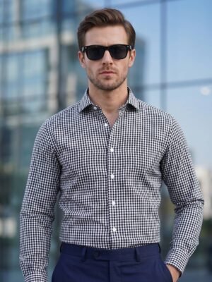 White & Black Checkered, Elite Edition, Cutaway Collar Men’s Formal Shirt (FS-2915)
