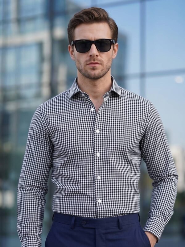 White & Black Checkered, Elite Edition, Cutaway Collar Men’s Formal Shirt (FS-2915)