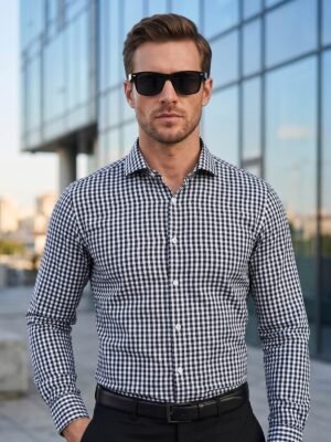 White & Black Checkered, Elite Edition, Cutaway Collar Men’s Formal Shirt (FS-2916)