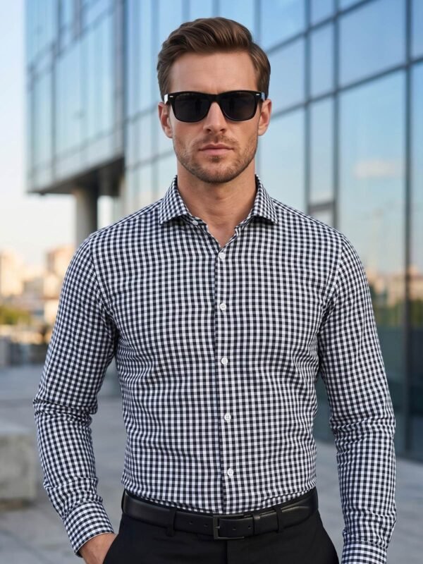 White & Black Checkered, Elite Edition, Cutaway Collar Men’s Formal Shirt (FS-2916)