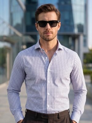 White & Blue Checkered, Elite Edition, Cutaway Collar Men’s Formal Shirt (FS-2917)
