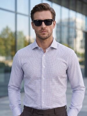 White & Blue Checkered, Elite Edition, Cutaway Collar Men’s Formal Shirt (FS-2918)