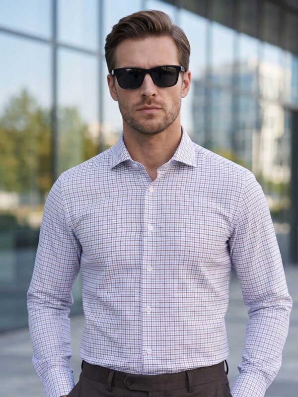 White & Blue Checkered, Elite Edition, Cutaway Collar Men’s Formal Shirt (FS-2918)