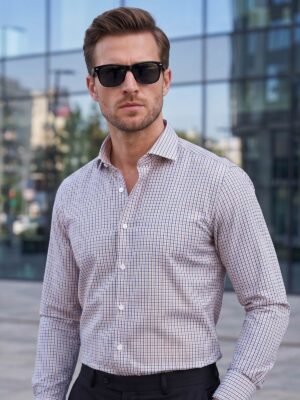 White & Blue Checkered, Elite Edition, Cutaway Collar Men’s Formal Shirt (FS-2921)