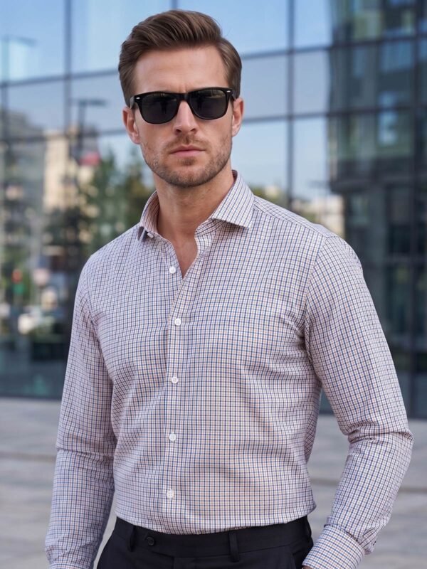 White & Blue Checkered, Elite Edition, Cutaway Collar Men’s Formal Shirt (FS-2921)