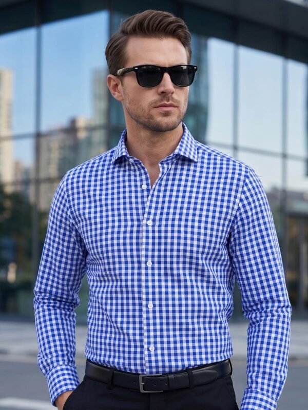 White & Blue Checkered, Elite Edition, Cutaway Collar Men’s Formal Shirt (FS-2923)