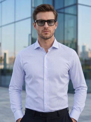 White & Blue Checkered, Elite Edition, Cutaway Collar Men’s Formal Shirt (FS-2960)