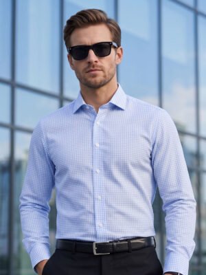 White & Blue Checkered, Elite Edition, Cutaway Collar Men’s Formal Shirt (FS-2961)