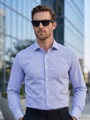 Blue Checkered, Elite Edition, Cutaway Collar Men’s Formal Shirt (FS-2962)