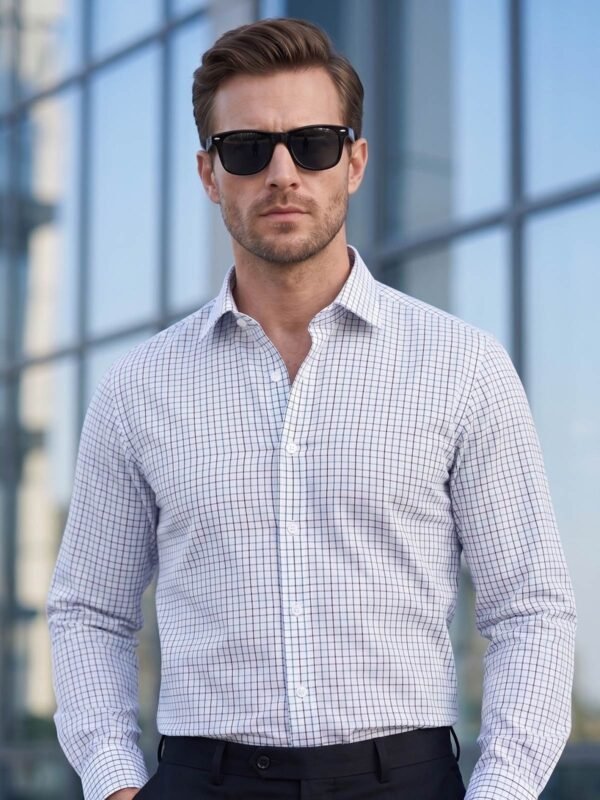 White & Black Checkered, Elite Edition, Cutaway Collar Men’s Formal Shirt (FS-2964)