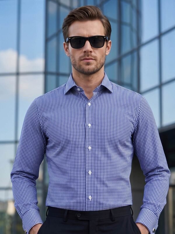 White & Blue Checkered, Elite Edition, Cutaway Collar Men’s Formal Shirt (FS-2966)