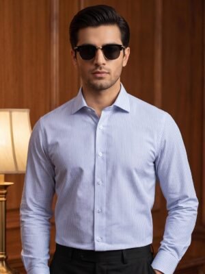 Blue & White Striped, Elite Edition, Cutaway Collar Men’s Formal Shirt (FS-2968)