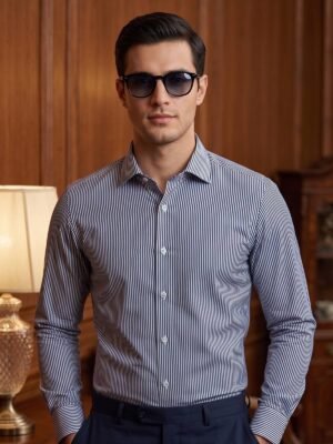 Blue & White Striped, Elite Edition, Cutaway Collar Men’s Formal Shirt (FS-2971)
