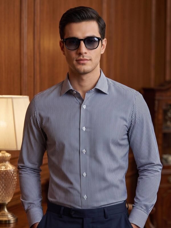 Blue & White Striped, Elite Edition, Cutaway Collar Men’s Formal Shirt (FS-2971)