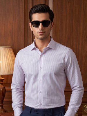 Pink & White Striped, Elite Edition, Cutaway Collar Men’s Formal Shirt (FS-2974)
