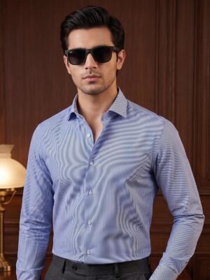 Blue & White Striped, Elite Edition, Cutaway Collar Men’s Formal Shirt (FS-2976)