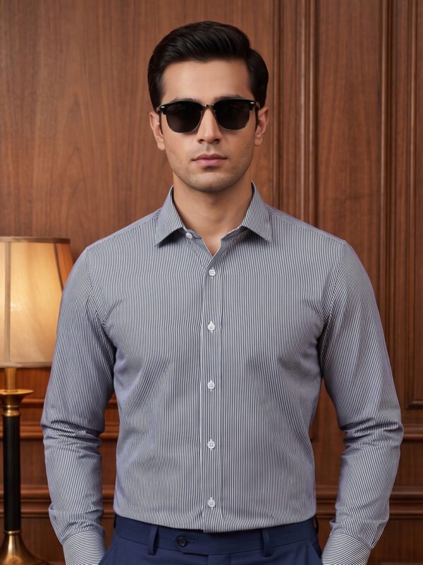 Grey & White Striped, Elite Edition, Cutaway Collar Men’s Formal Shirt (FS-2978)
