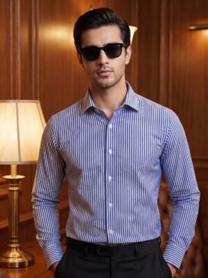Blue Striped, Elite Edition, Cutaway Collar Men’s Formal Shirt (FS-2979)