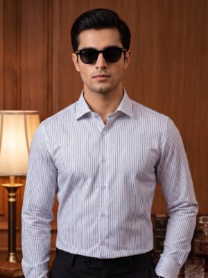 Black Striped, Elite Edition, Cutaway Collar Men’s Formal Shirt (FS-2980)