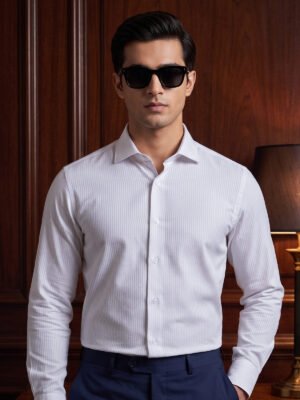 White Striped, Elite Edition, Cutaway Collar Men’s Formal Shirt (FS-2981)