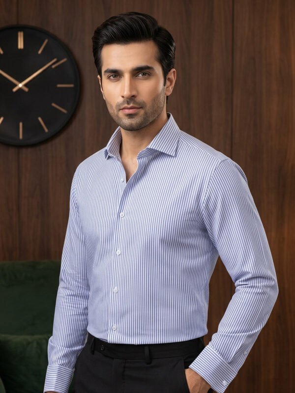 Blue Striped, Elite Edition, Cutaway Collar Men’s Formal Shirt (FS-2983)