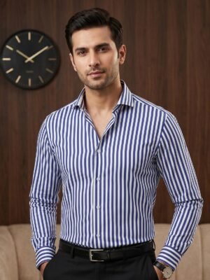 Blue Striped, Elite Edition, Cutaway Collar Men’s Formal Shirt (FS-2984)