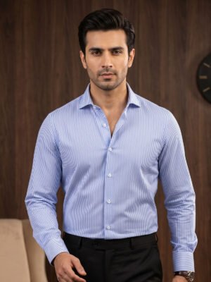 Blue Striped, Elite Edition, Cutaway Collar Men’s Formal Shirt (FS-2985)