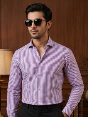 Pink & White Striped, Elite Edition, Cutaway Collar Men’s Formal Shirt (FS-2987)