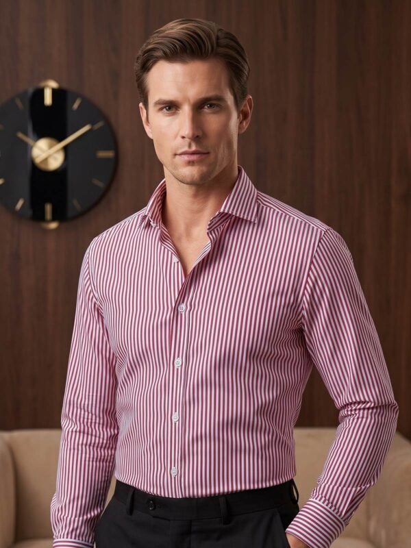 Red & White Striped, Elite Edition, Cutaway Collar Men’s Formal Shirt (FS-2995)