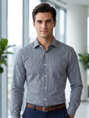 Black & White Checkered, Elite Edition, Cutaway Collar Men’s Formal Shirt (FS-2998)