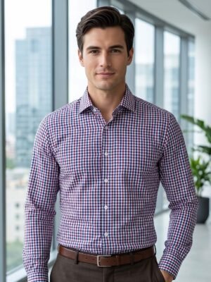 Red & Blue Checkered, Elite Edition, Cutaway Collar Men’s Formal Shirt (FS-2999)