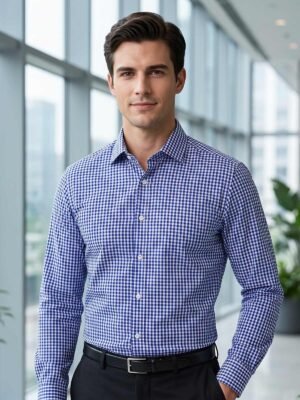 Blue Checkered, Elite Edition, Cutaway Collar Men’s Formal Shirt (FS-3000)