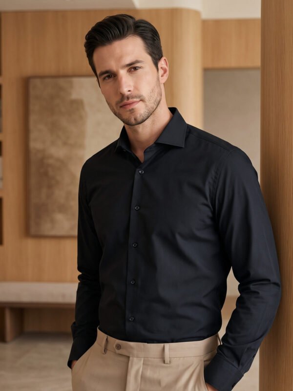 Black Plain, Cutaway Collar, Poplin Formal Shirt (FS-3007)