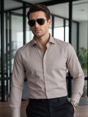 Beige Plain, Cutaway Collar, Poplin Formal Shirt (FS-3008)