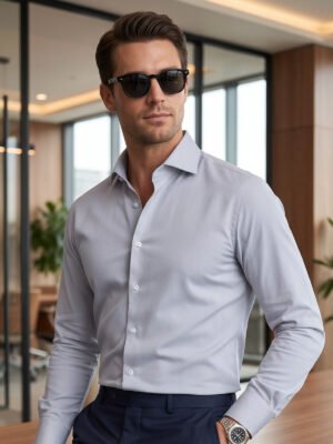 Light Grey Plain, Cutaway Collar, Poplin Formal Shirt (FS-3011)