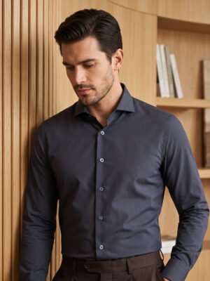 Dark Grey Plain, Cutaway Collar, Poplin Formal Shirt (FS-3012)