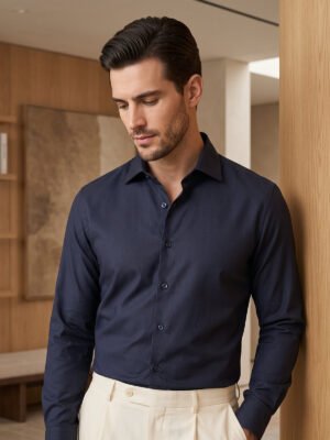 Navy Blue Plain, Cutaway Collar, Poplin Formal Shirt (FS-3015)