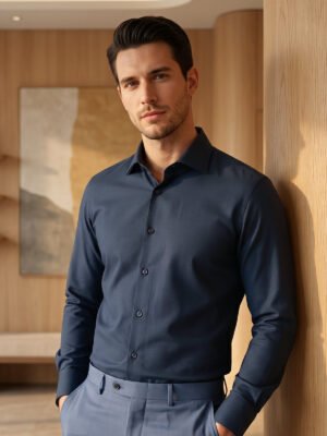 Navy Plain, Cutaway Collar, Poplin Formal Shirt (FS-3020)