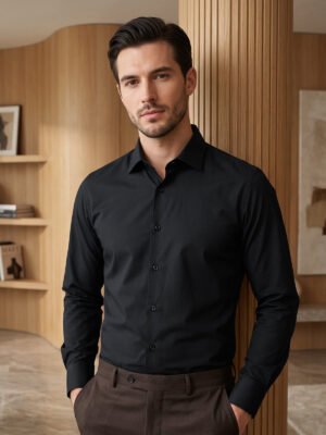 Black Plain, Cutaway Collar, Poplin Formal Shirt (FS-3021)