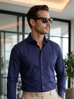 Navy Blue Plain, Cutaway Collar, Poplin Formal Shirt (FS-3022)