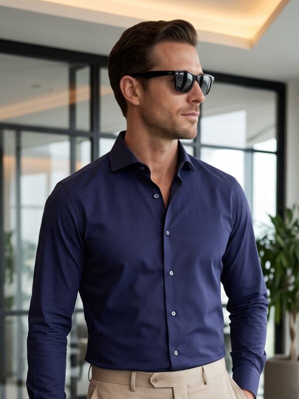 Navy Blue Plain, Cutaway Collar, Poplin Formal Shirt (FS-3022)