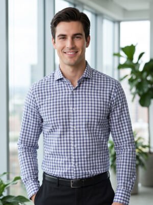 Grey & White Checkered, Cutaway Collar, Formal Shirt (FS-3027)